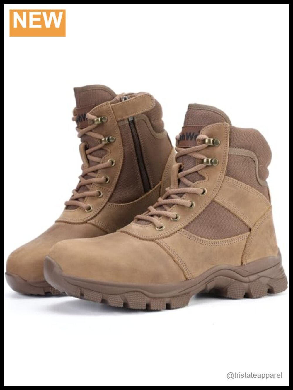Steel Toe Tactical Boots Side Zipper 6 Inch Full-Grain Leather Work
